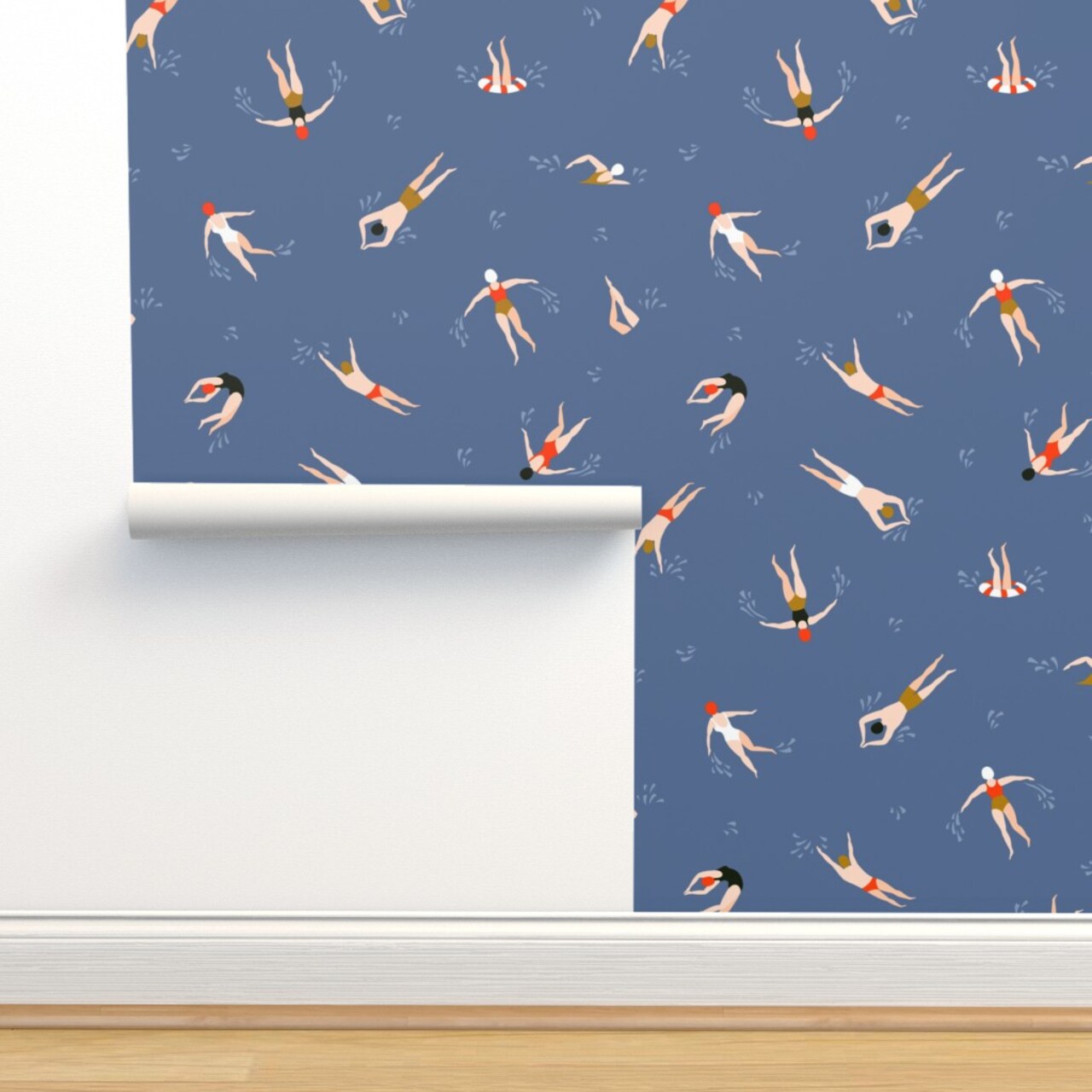 Cute Swimmers Swimming Water Pool Summer Sea Sport Team Nautical Beach Custom Removable Wallpaper by Spoonflower Peel & Stick Wallpaper 2FT Wide